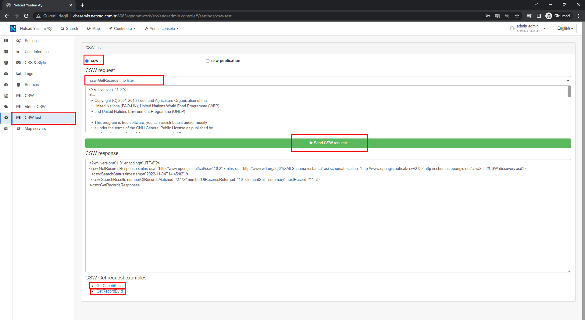 Geonetwork Request Type